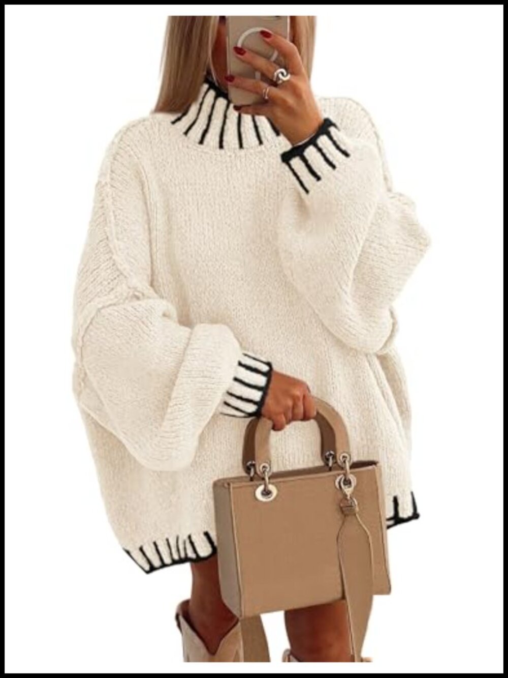 Women's Oversized Mock Neck Chunky Knit Pullover Sweater